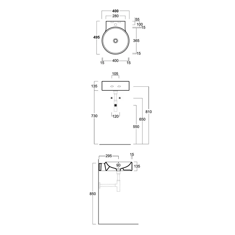 Simas Tondo Wall Mounted Ceramic Bathroom Wash-Basin 1 Tap Hole Gloss White FL14