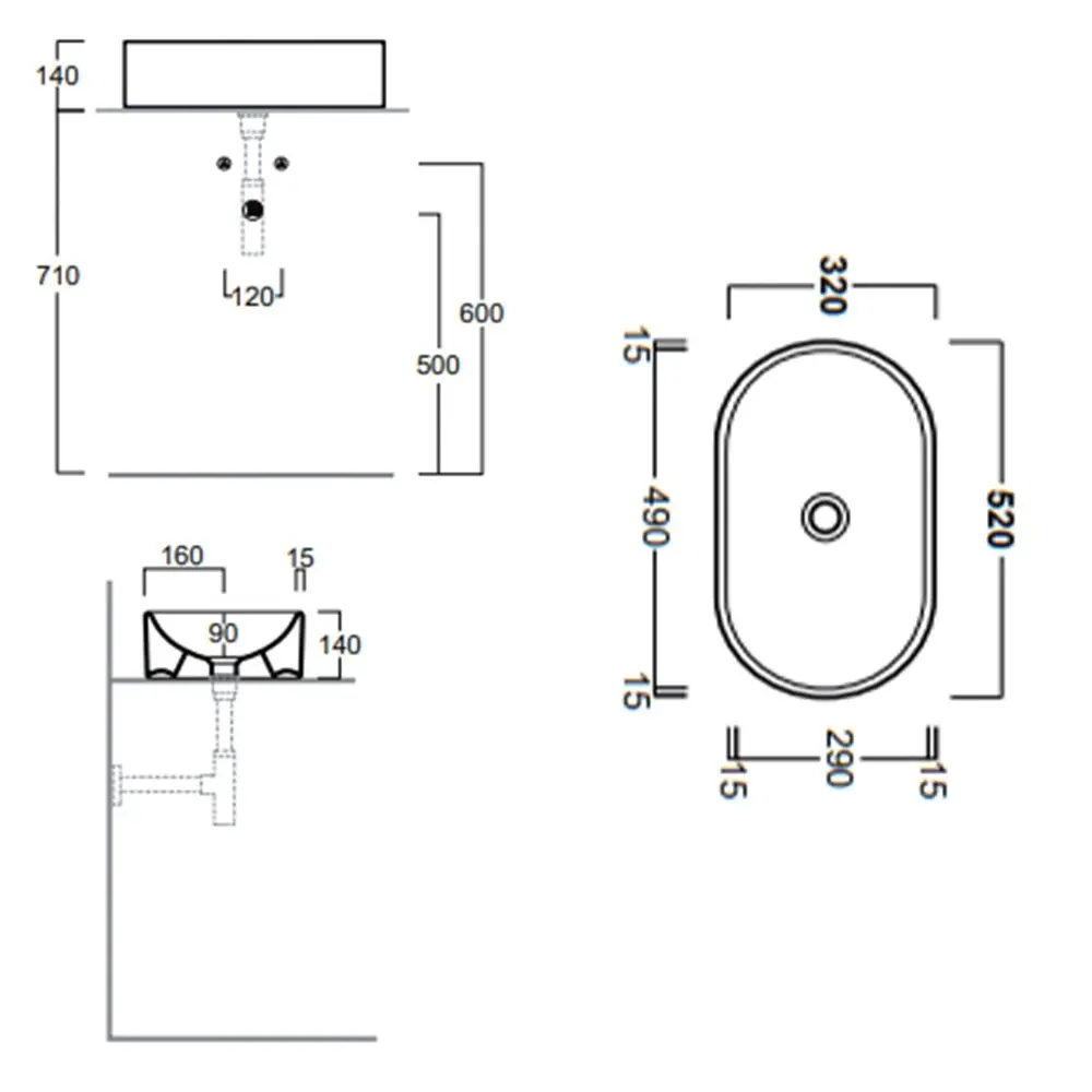 Simas FL13 Flow Ovale Ceramic Counter-Top Wash-Basin No Tap Hole Gloss White