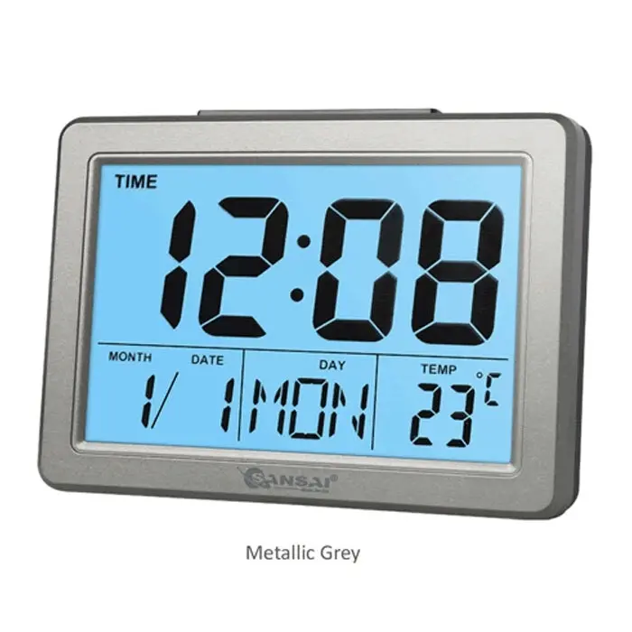 Sansai LCD Digital Alarm Clock Date/Temp Blue Backlight 12/24Hr Assorted 13.8cm