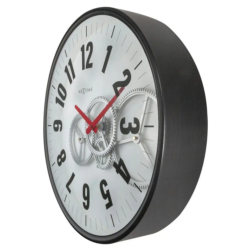 NeXtime 36cm Modern Metal Gear Movement Wall Large Marking Analogue Clock White