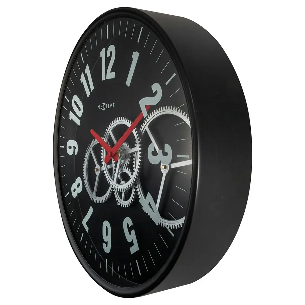 NeXtime Modern Gear 36cm Analogue Wall Clock Round Hanging Home Decor Black