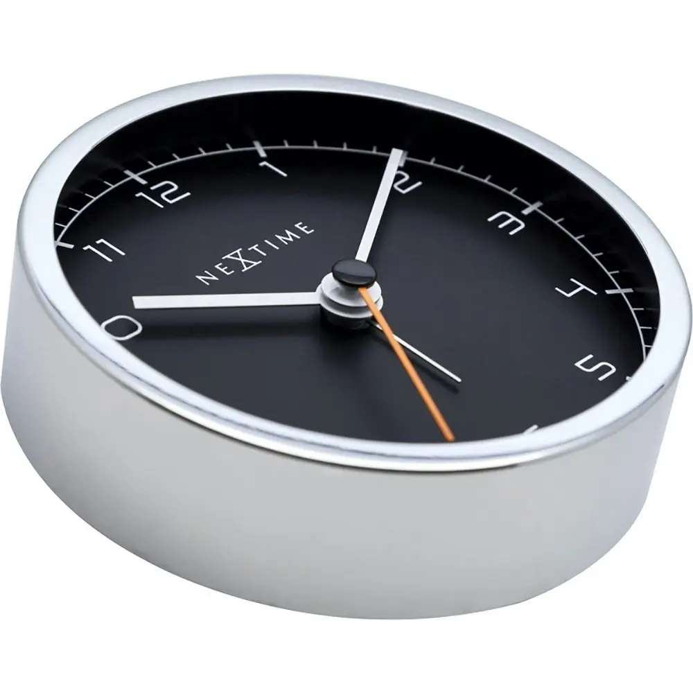 NeXtime 9cm Company Metal Analogue Alarm Clock Round Office Decor Quartz Black