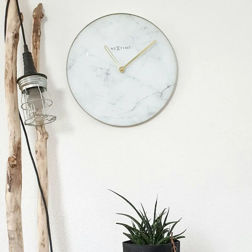 NeXtime Glass 40cm Hanging Analogue Wall Clock Home Room Decor Marble White