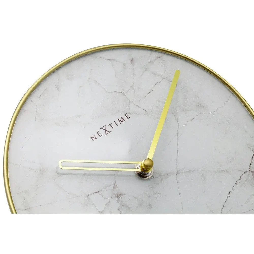 NeXtime 20cm Marble Table/Desk Round Analogue Clock Home/Office Decor White/Gold