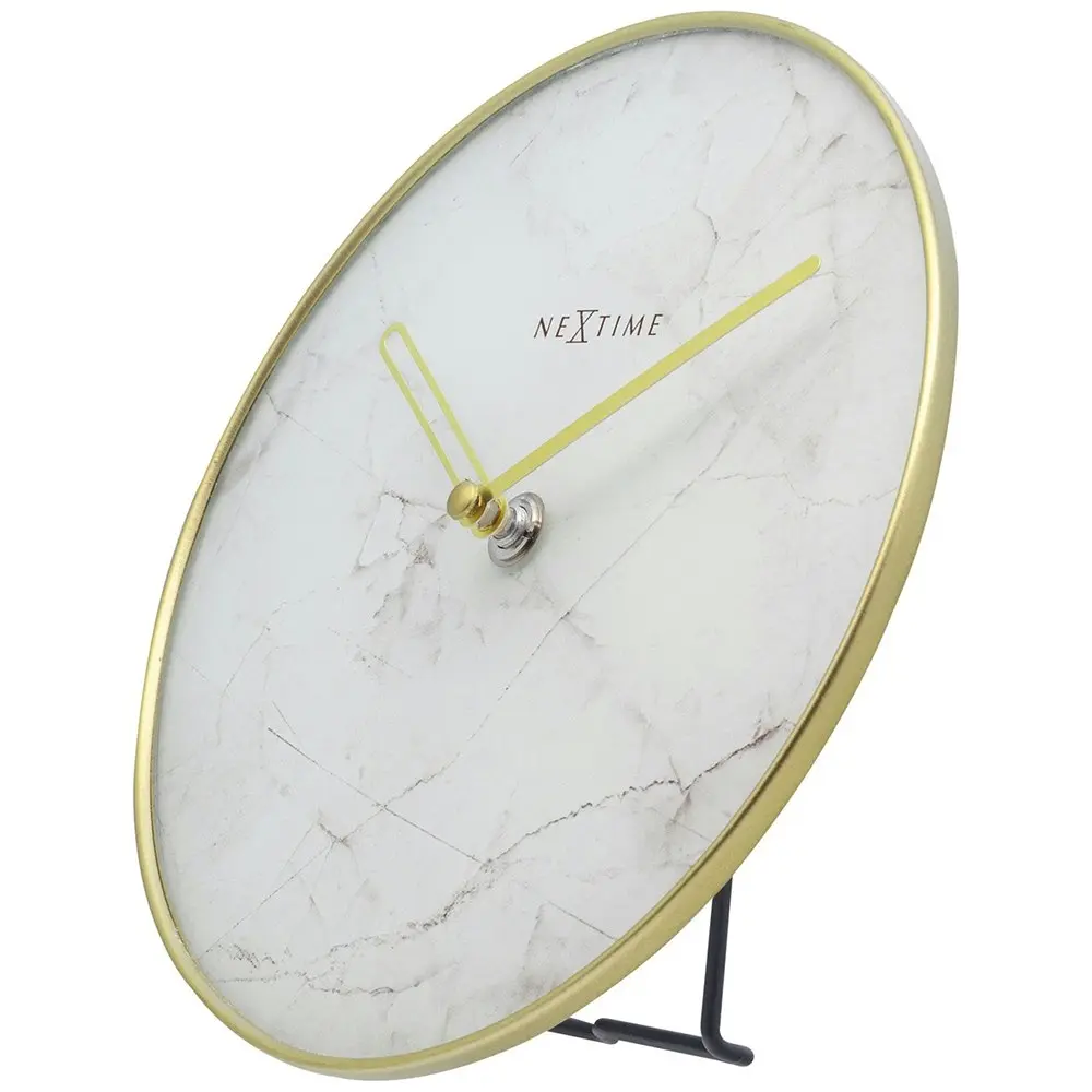 NeXtime 20cm Marble Table/Desk Round Analogue Clock Home/Office Decor White/Gold