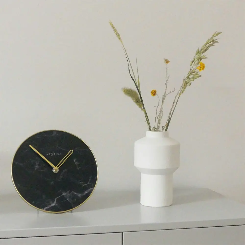 NeXtime 20cm Marble Table/Desk Round Analogue Clock Home/Office Decor Black/Gold