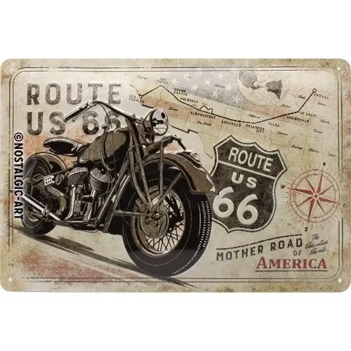 Nostalgic Art 20x30cm Metal Wall Hanging Sign Route 66 Bike Map Home/Cafe Decor