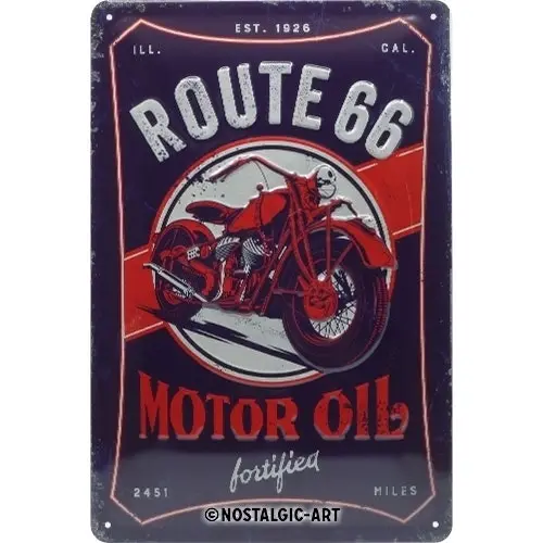 Nostalgic Art Route 66 Motor Oil 20x30cm Medium Metal Tin Sign Garage Wall Decor