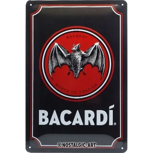 Nostalgic Art Bacardi Logo 20x30cm Medium Metal Sign Home/Bar Wall Decor Black