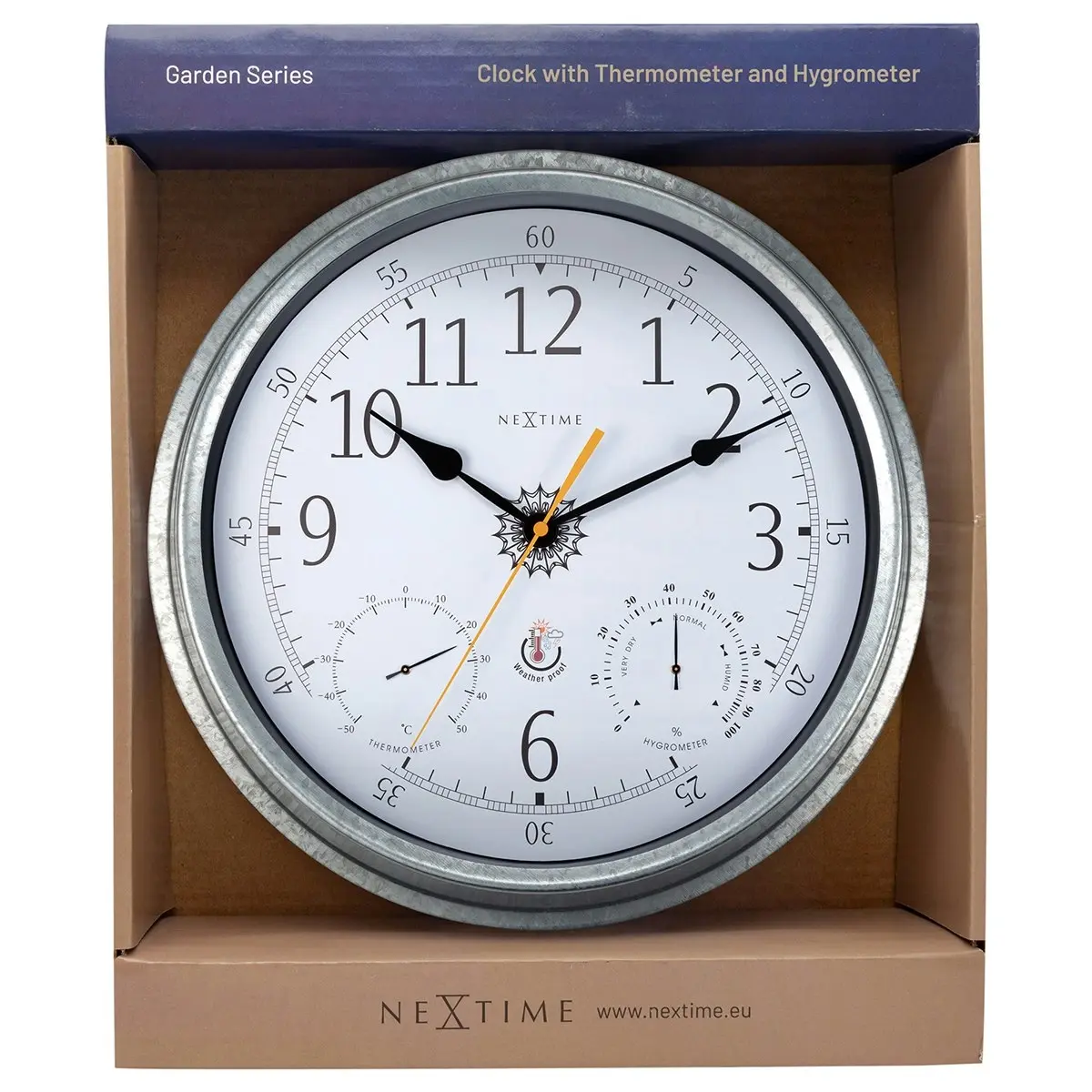 NeXtime 40.5cm Tulip Thermometer/Hygrometer Outdoor Wall Clock Galvanised Metal