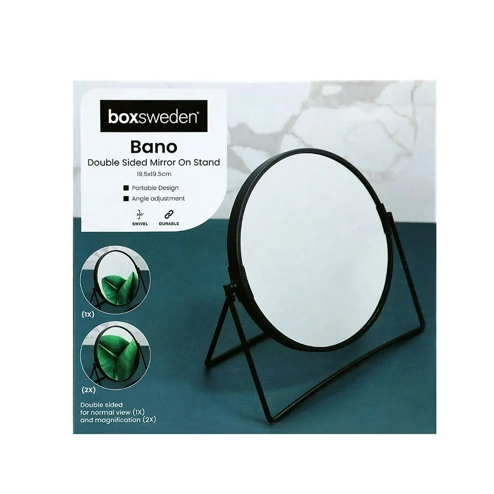 Boxsweden Bano 19.5cm Double Side Cosmetic Mirror On Stand Bathroom Vanity BLK