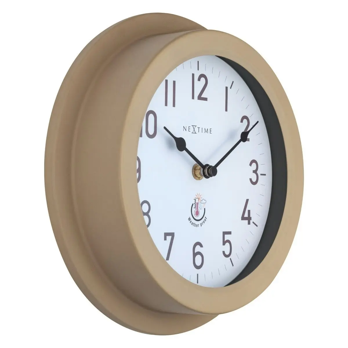 NeXtime 22cm Poppy Weatherproof Round Analogue Metal Outdoor Wall Clock Brown