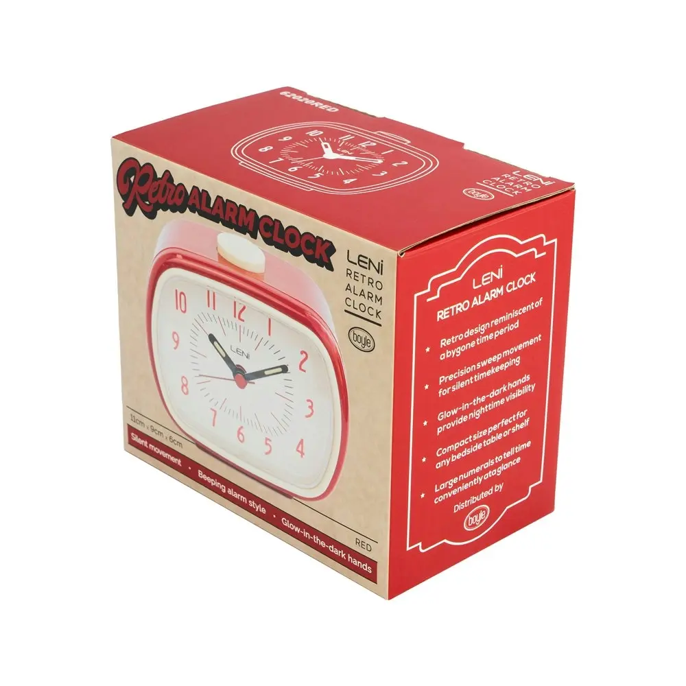 Leni 11cm Retro Analogue Bedside Table Alarm Clock Desk/Desktop Home Decor Red