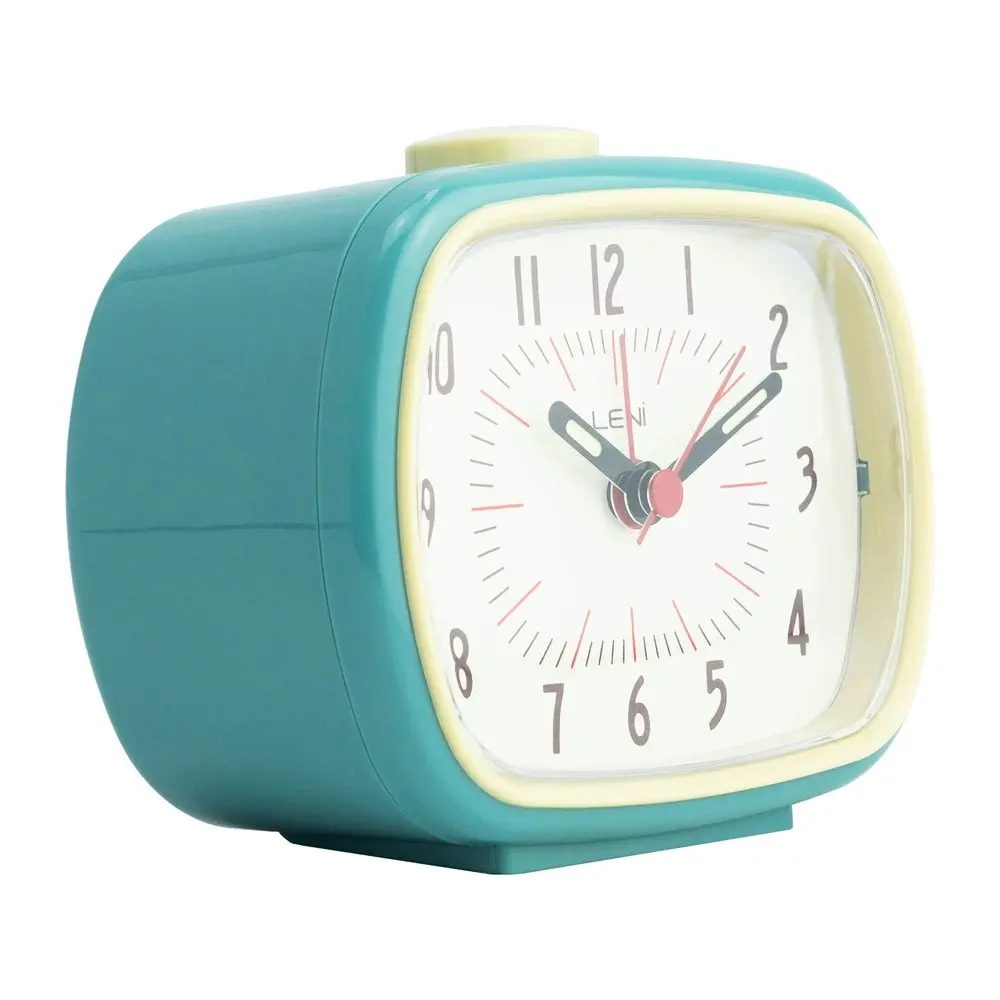 Leni Retro Vintage Rectangle Bedside Analogue Beep Alarm Clock Smokey BLU