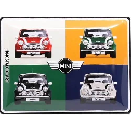 Nostalgic Art Mini Cooper 4 Cars Pop Art 30x40cm Large Metal Tin Sign Wall Decor