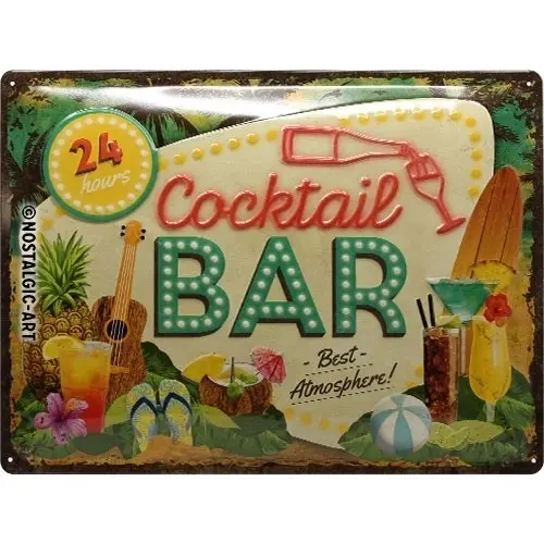 Nostalgic Art Cocktail Bar 30x40cm Large Metal Tin Sign Home Wall Hanging Decor