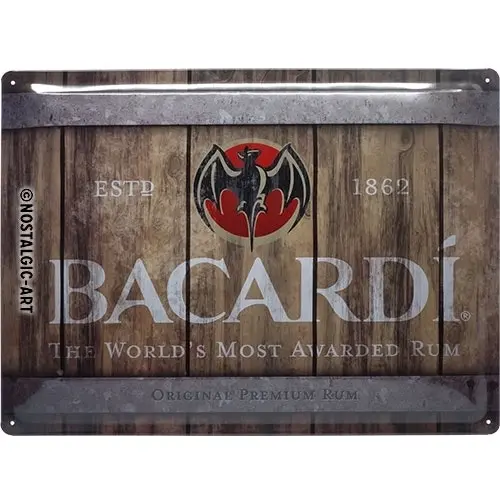 Nostalgic Art Bacardi Wood Barrel Logo 30x40cm Large Metal Sign Home Wall Decor