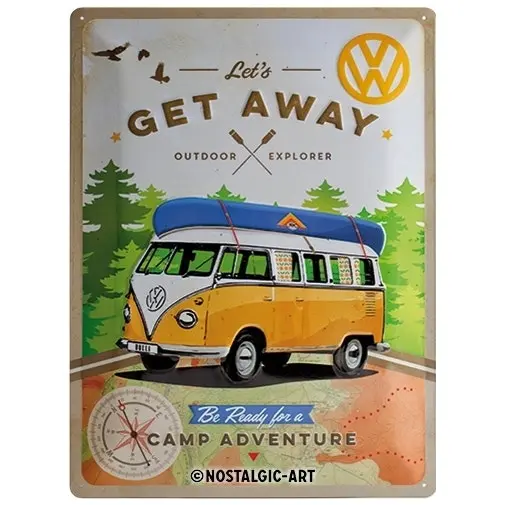 Nostalgic Art VW Bulli Let's Get Away! 30x40cm Large Metal Sign Home Wall Decor