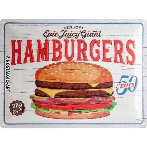 Nostalgic Art Hamburgers 30x40cm Large Tin Sign Home/Pub Wall Hanging Decor