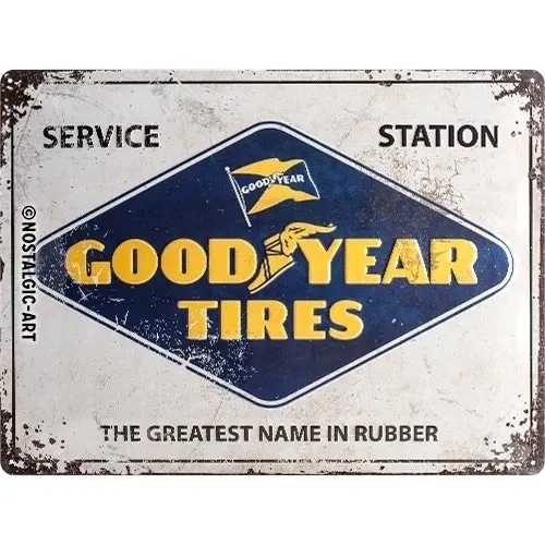 Nostalgic Art Goodyear Logo 30x40cm Large Metal QQ Sign Garage Wall Decor White