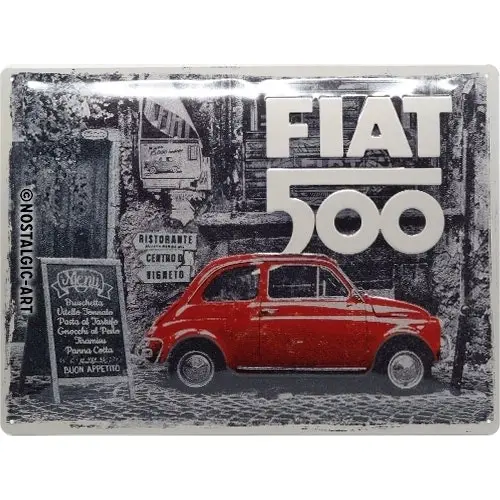 Nostalgic Art Fiat 500 Red Car 30x40cm Large Metal Sign Home Wall Hanging Decor