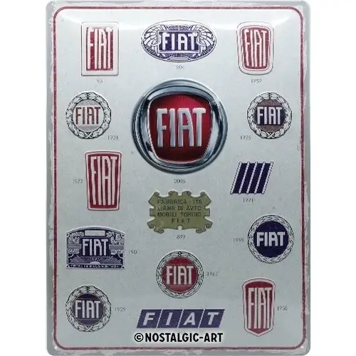 Nostalgic Art Fiat Logo Evolution 30x40cm Large Metal Tin Sign Home Wall Decor