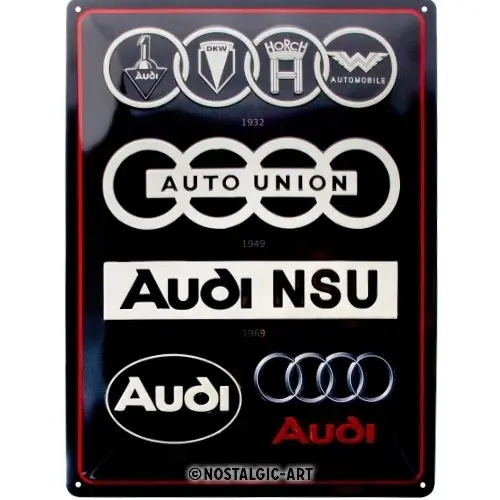 Nostalgic Art Audi Logo Evolution 30x40cm Large Metal Tin Sign Home Wall Decor