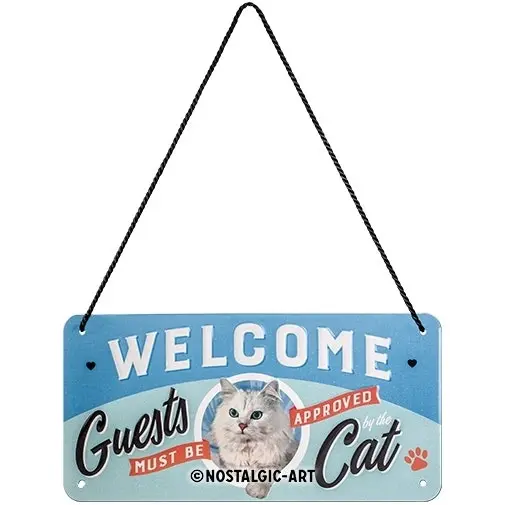 Nostalgic Art Metal 10x20cm Wall Hanging Sign Welcome Guests Cat Home/Cafe Decor