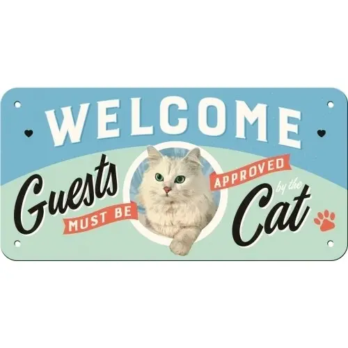 Nostalgic Art Metal 10x20cm Wall Hanging Sign Welcome Guests Cat Home/Cafe Decor