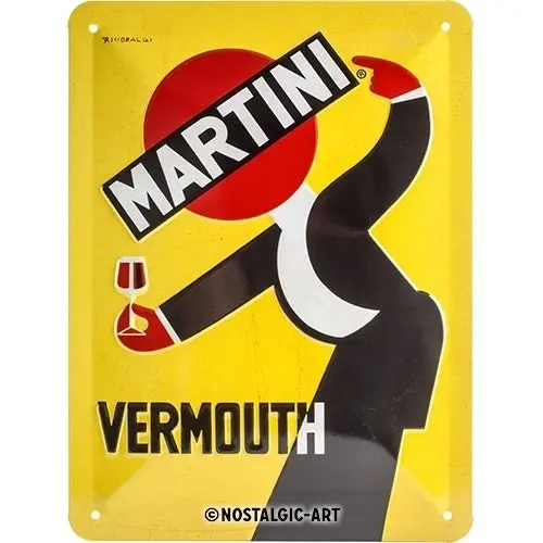 Nostalgic Art 15x20cm Small Wall Metal Sign Martini Vermouth Waiter Yellow Decor