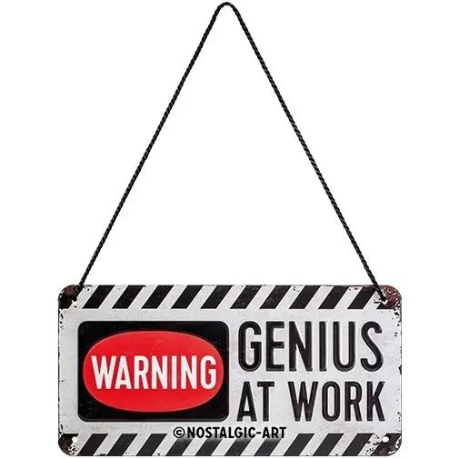 Nostalgic Art Metal 10x20cm Wall Hanging Sign Genius at work Home/Office Decor