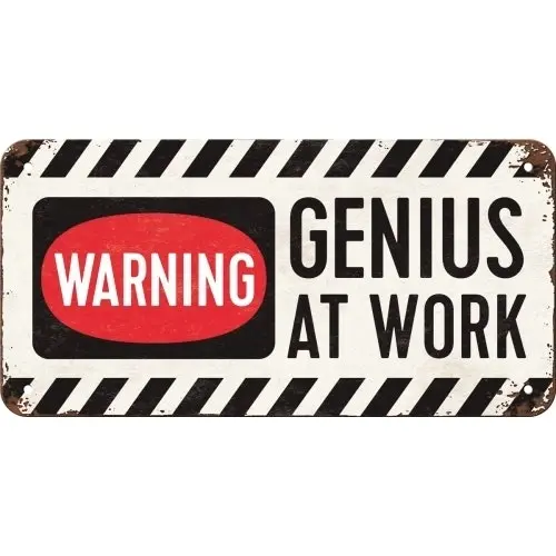 Nostalgic Art Metal 10x20cm Wall Hanging Sign Genius at work Home/Office Decor