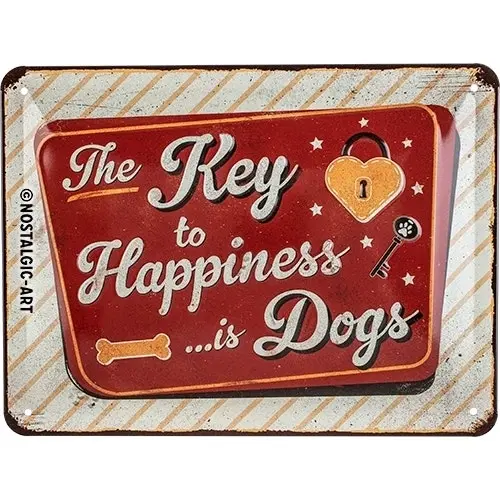 Nostalgic Art 15x20cm Small Wall Hanging Metal Sign Dogs Key to Happiness Decor