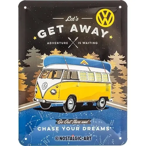 Nostalgic Art 15x20cm Small Wall Metal Sign VW Bulli Let's Get Away Night Decor