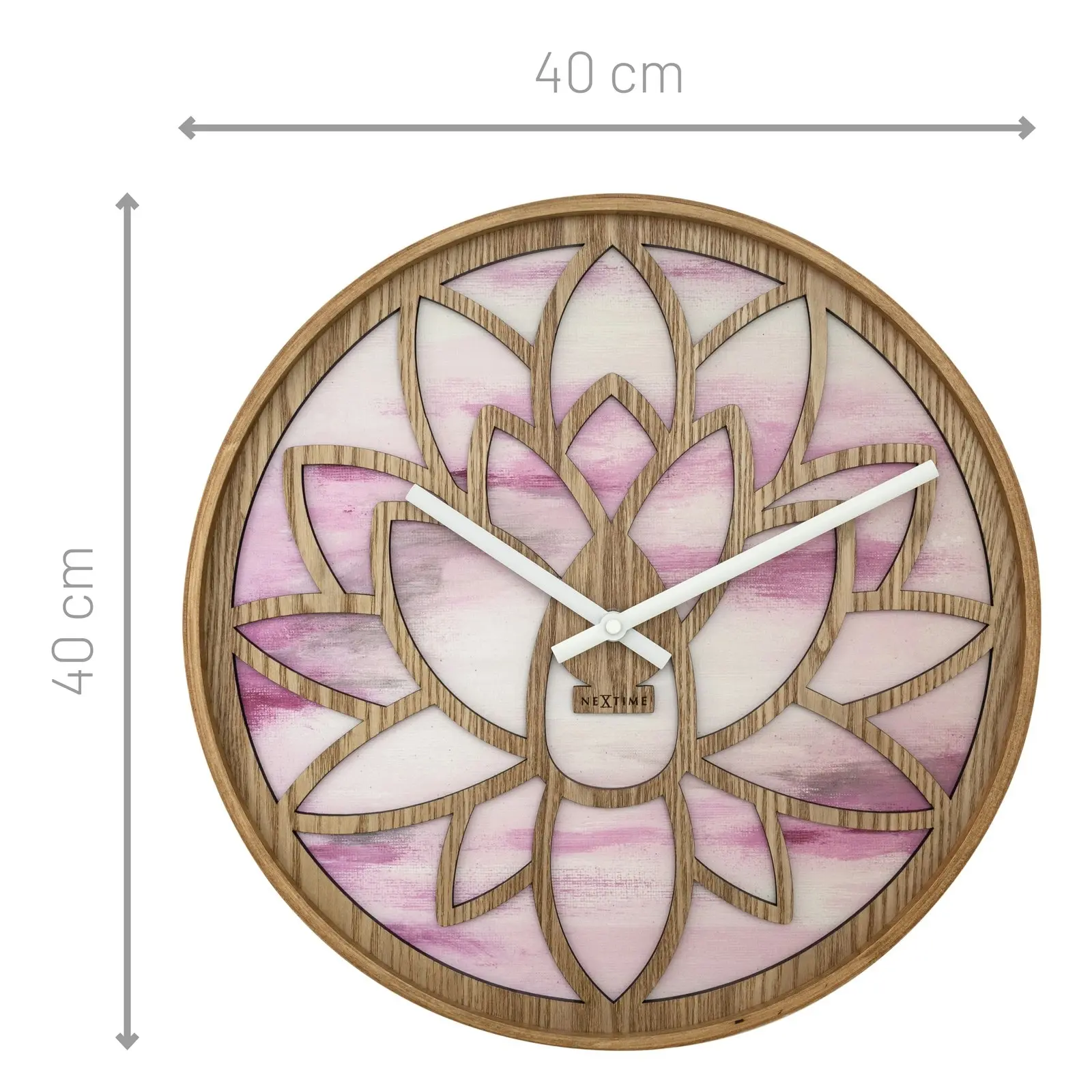 NeXtime Lotus Wood Analogue 40cm Hanging Wall Clock Decor Silent Sweep Pink