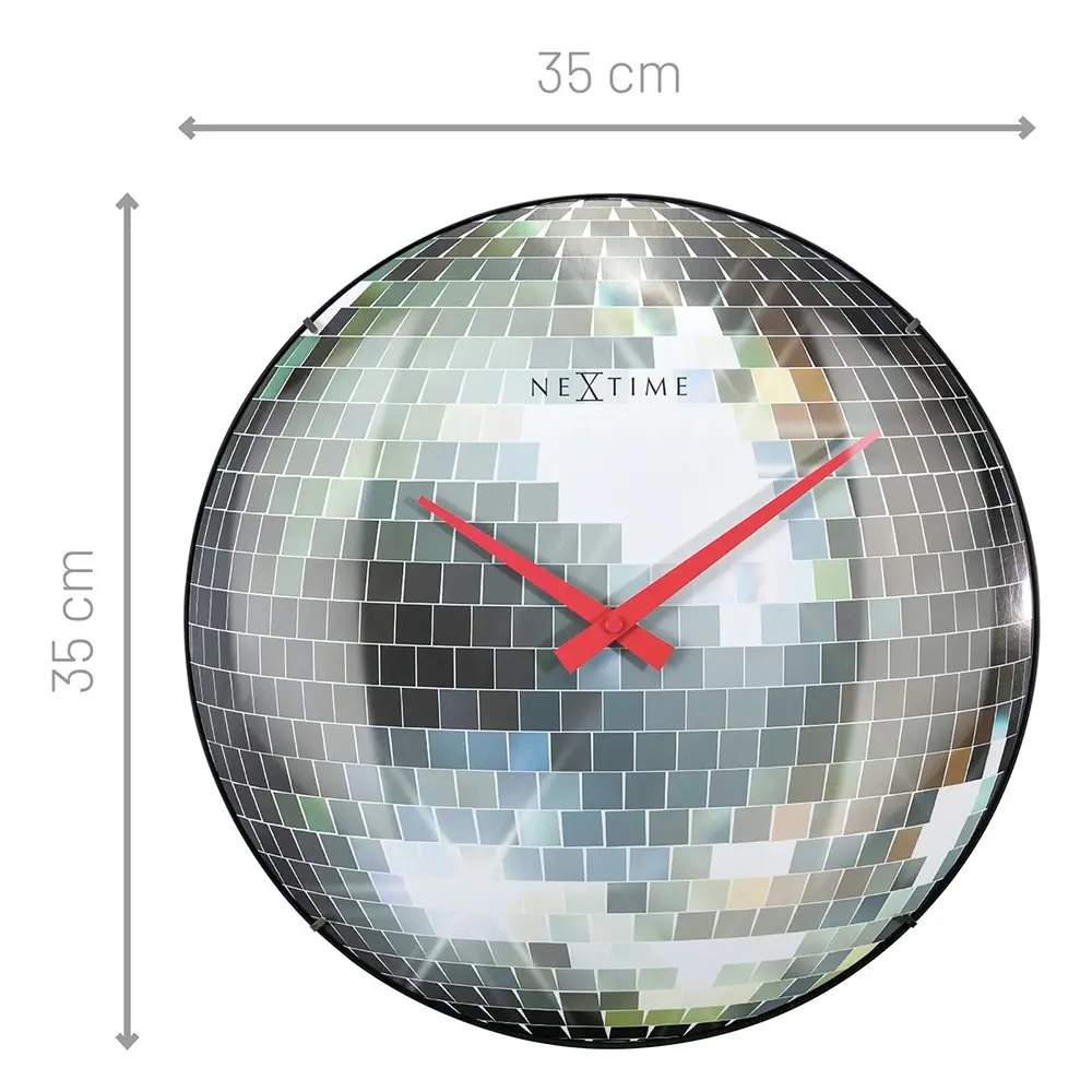 NeXtime 35cm Disco Ball Silent Analogue Battery Operated Round Wall Clock Silver