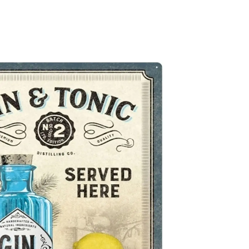 Nostalgic-Art 40x60cm Metal Sign Gin and Tonic Served Here Home/Office Decor