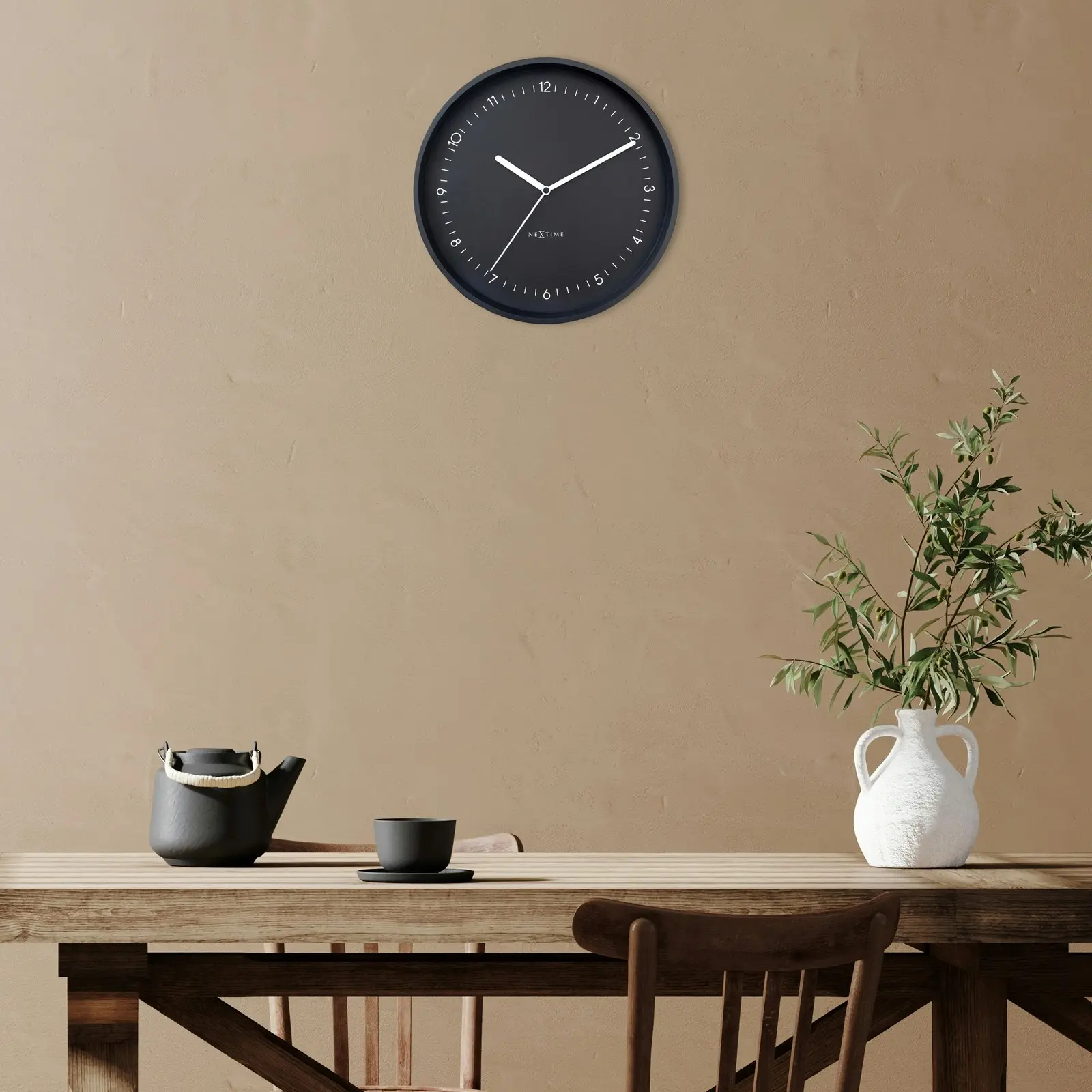 NeXtime Berlin Glass Analogue 30cm Hanging Wall Clock Decor Silent Sweep Black