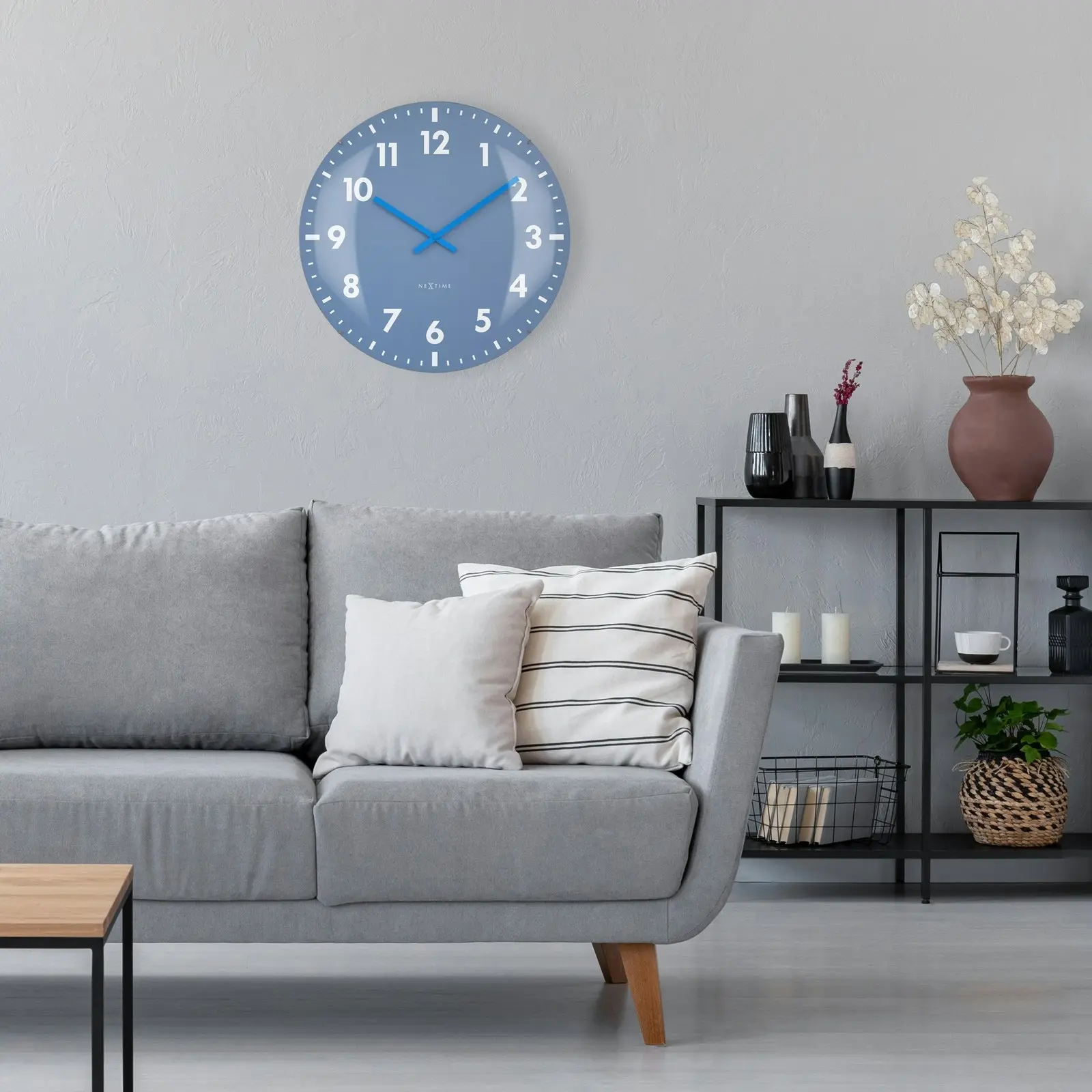 NeXtime Duomo Glass Analogue 50cm Hanging Wall Clock Decor Silent Sweep Blue