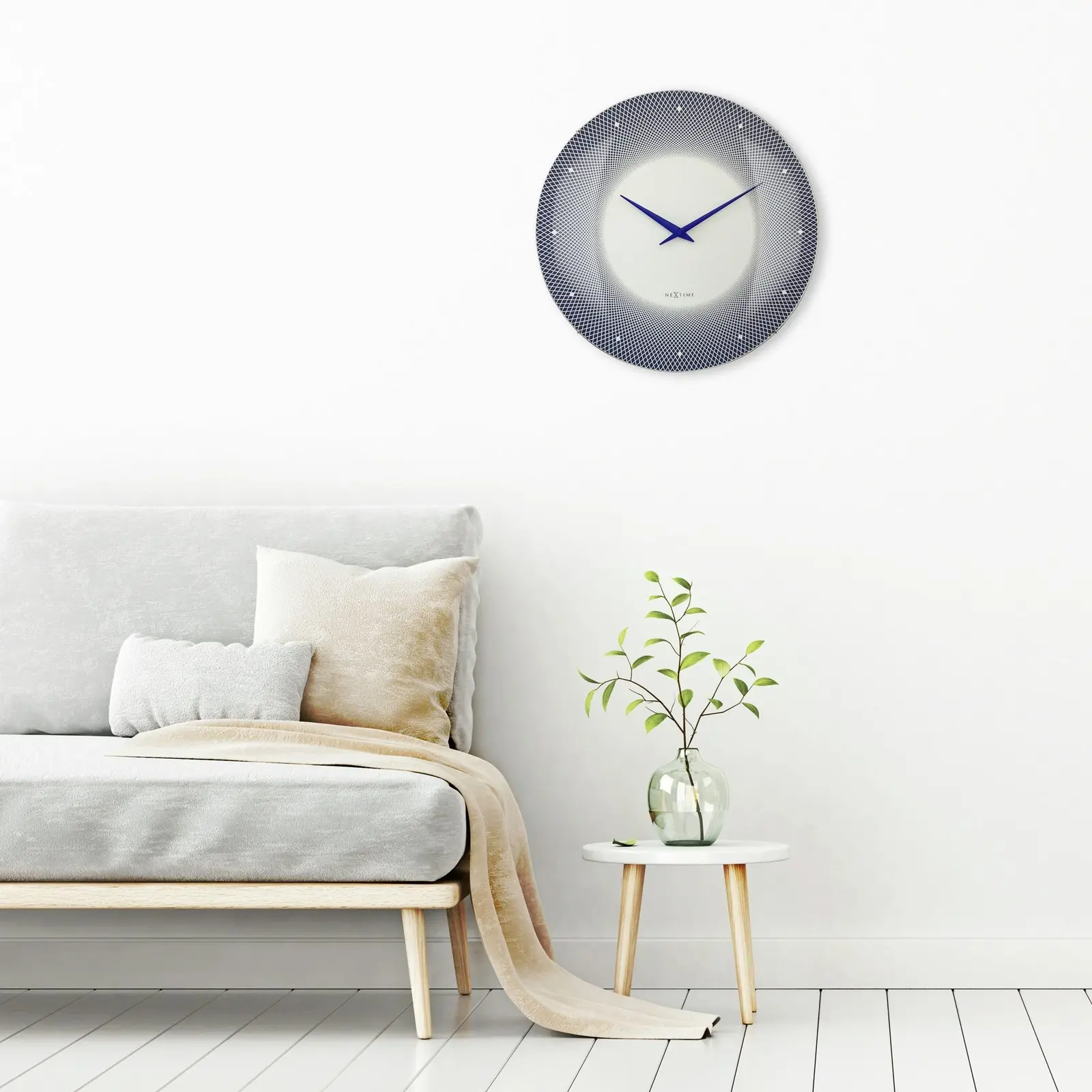 NeXtime Deep Glass Analogue 50cm Hanging Wall Clock Decor Silent Sweep Blue