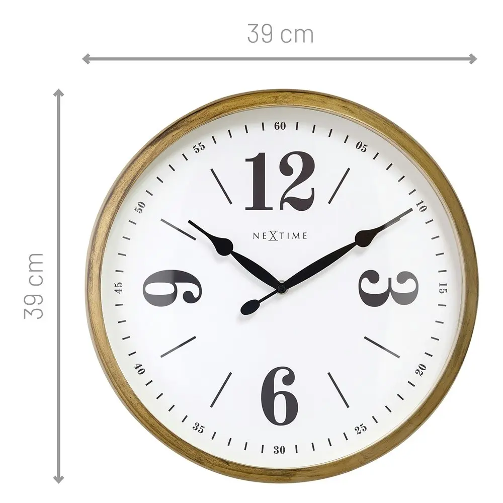 NeXtime 39cm Classic Silent Analogue Battery Operated Metal Wall Clock Gold