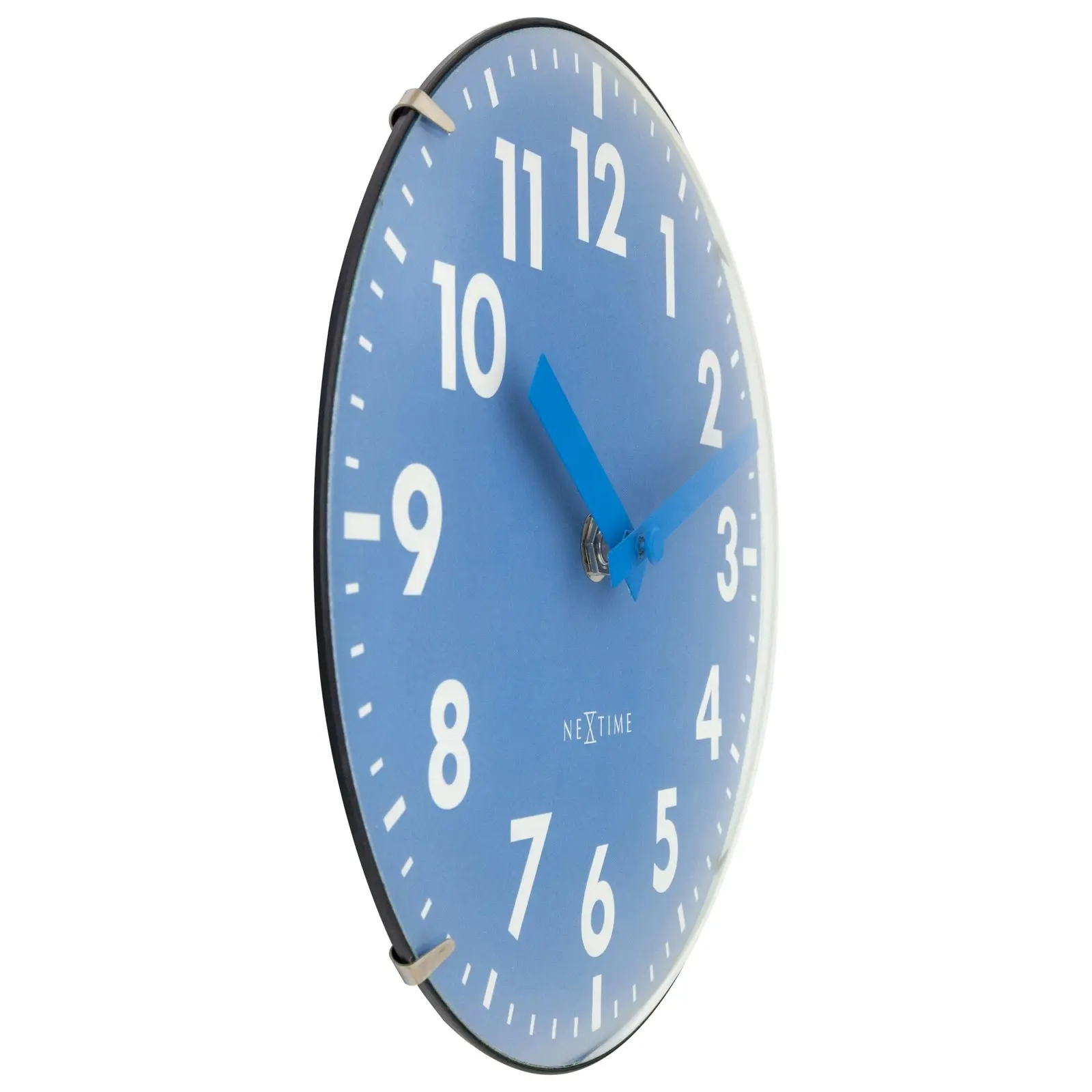 NeXtime Duomo 20cm Mini Table/Bedside Glass Clock Analogue Silent Sweep Blue