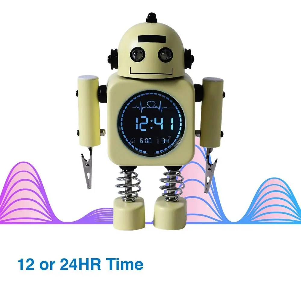 Laser 16cm Kids Robot Themed Digital Alarm Clock Time/Temperature/Date Yellow 3+