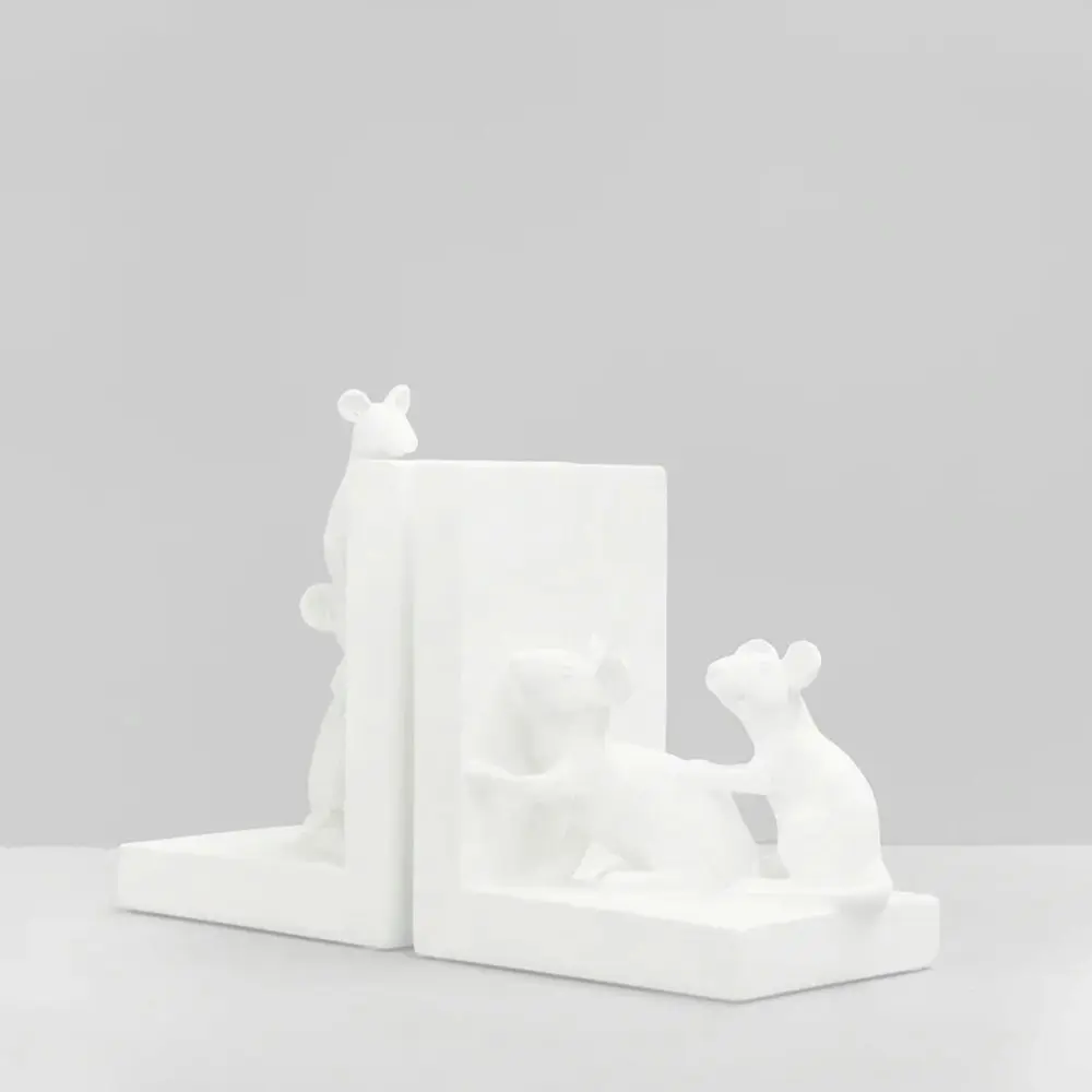 2pc White Moose 26x15cm Resin Mouse Bookend Set Home/Office Book Holder White