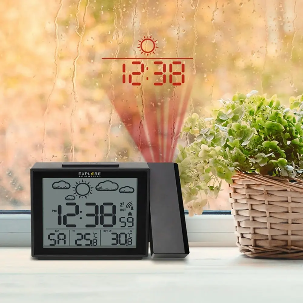 Explore Scientific Weather Projection Clock w/ Outdoor Thermometer & LCD Display