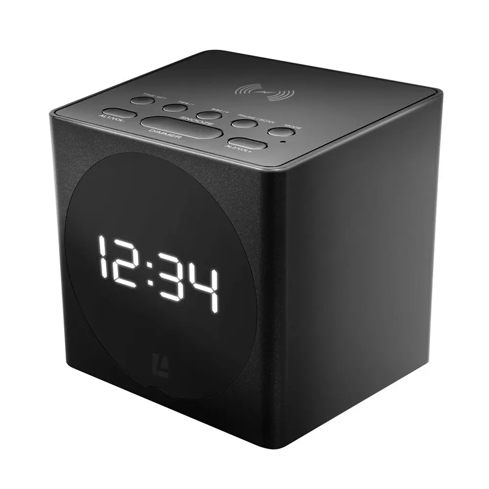 Liquid Ears 5W Dual Alarm/FM Radio Clock w/ Wireless USB Charger for Smartphones