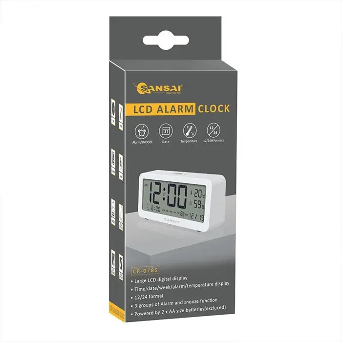 Sansai LED LCD Digital 12/24h Alarm/Snooze Clock/Date/Temperature 5.2" Display