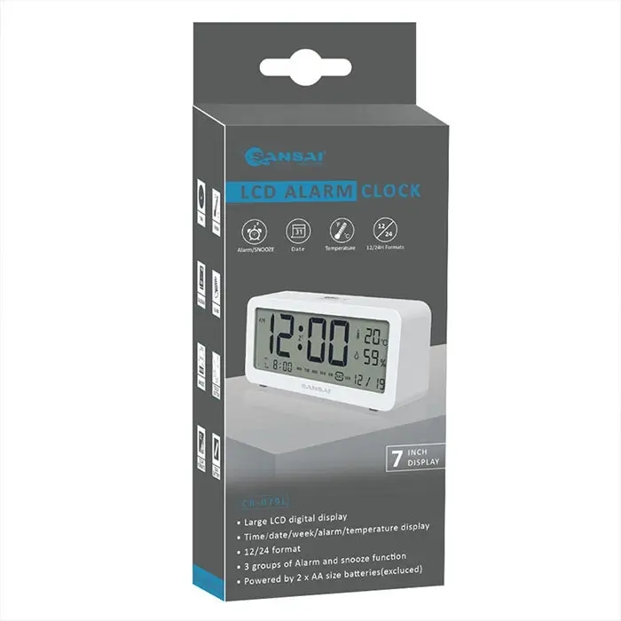 Sansai LED LCD Digital 12/24h Alarm/Snooze Clock/Date/Temperature 7" Display