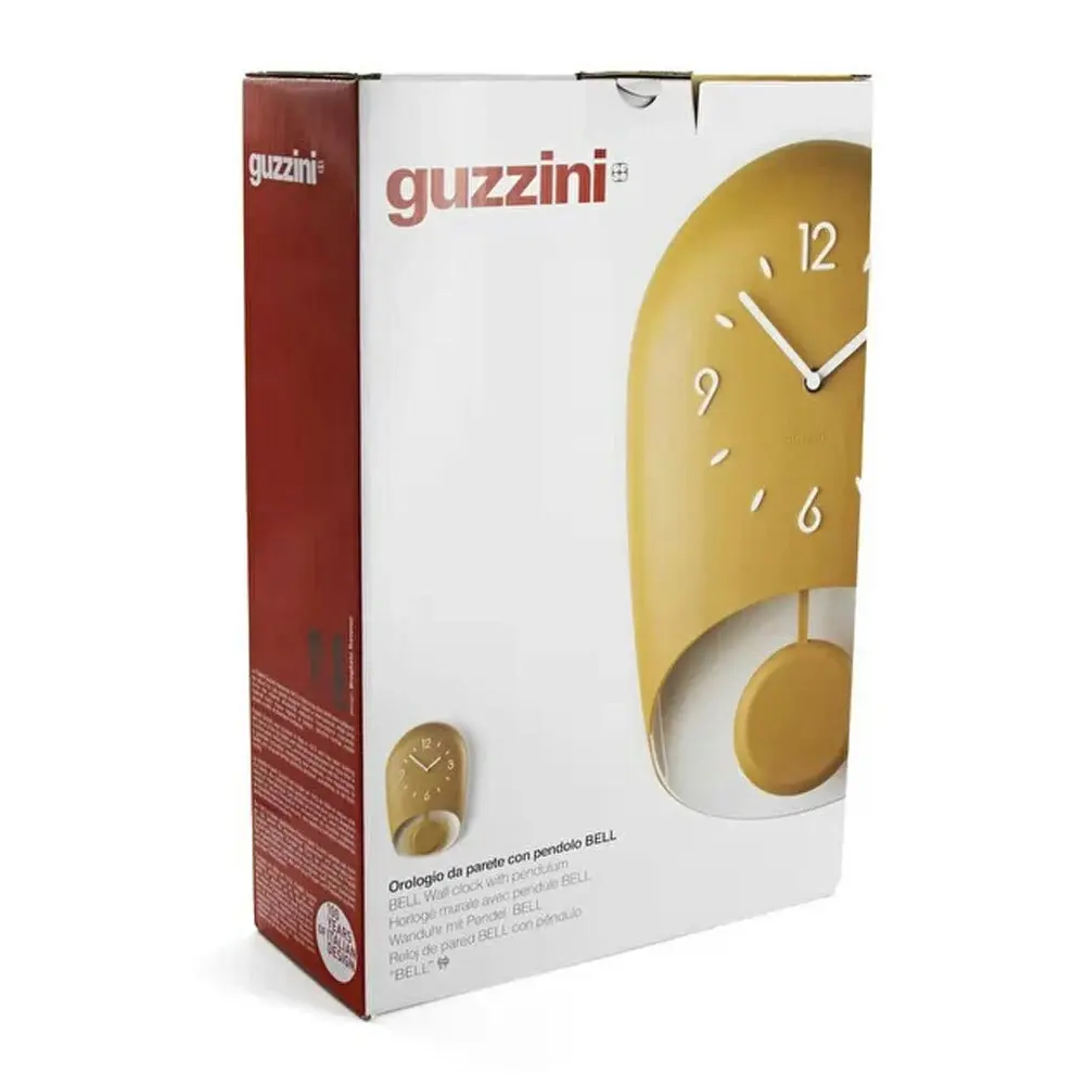 Guzzini Home Hanging Decor 33x22cm Wall Clock w/ Pendulum Bell Mustard Yellow