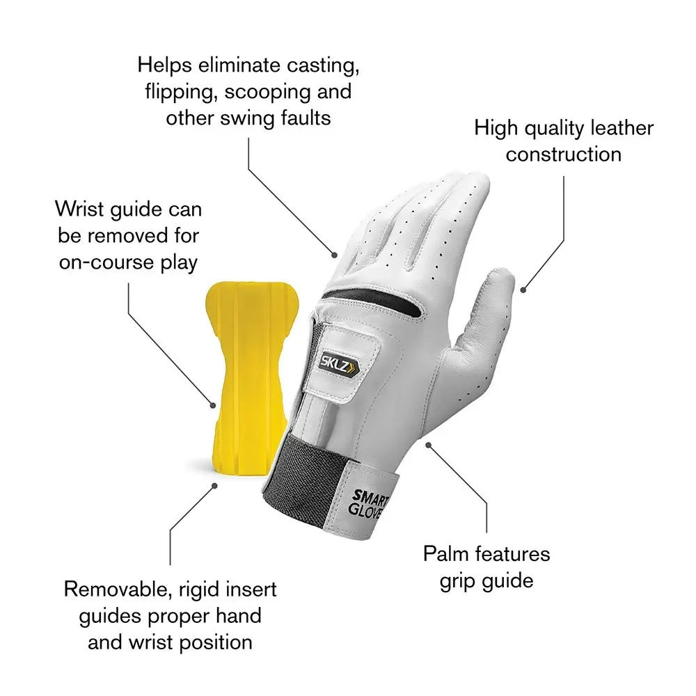 SKLZ Smart Lambskin Left-Handed Golf Glove Training Large White w/Wrist Guide